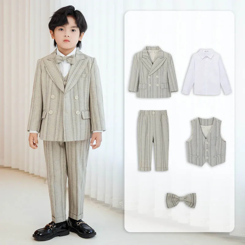 OLEKID New Children Boys Striped Suit Formal Elegant Handsome Boys Suit Kid Blazer Vest And Pants 4/5Pcs Suit 1-10Y Boy Costume