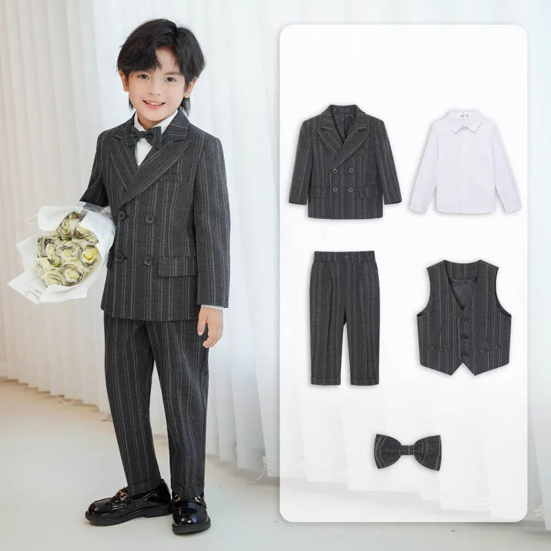 OLEKID New Children Boys Striped Suit Formal Elegant Handsome Boys Suit Kid Blazer Vest And Pants 4/5Pcs Suit 1-10Y Boy Costume