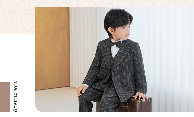 OLEKID New Children Boys Striped Suit Formal Elegant Handsome Boys Suit Kid Blazer Vest And Pants 4/5Pcs Suit 1-10Y Boy Costume