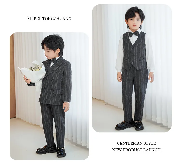 OLEKID New Children Boys Striped Suit Formal Elegant Handsome Boys Suit Kid Blazer Vest And Pants 4/5Pcs Suit 1-10Y Boy Costume