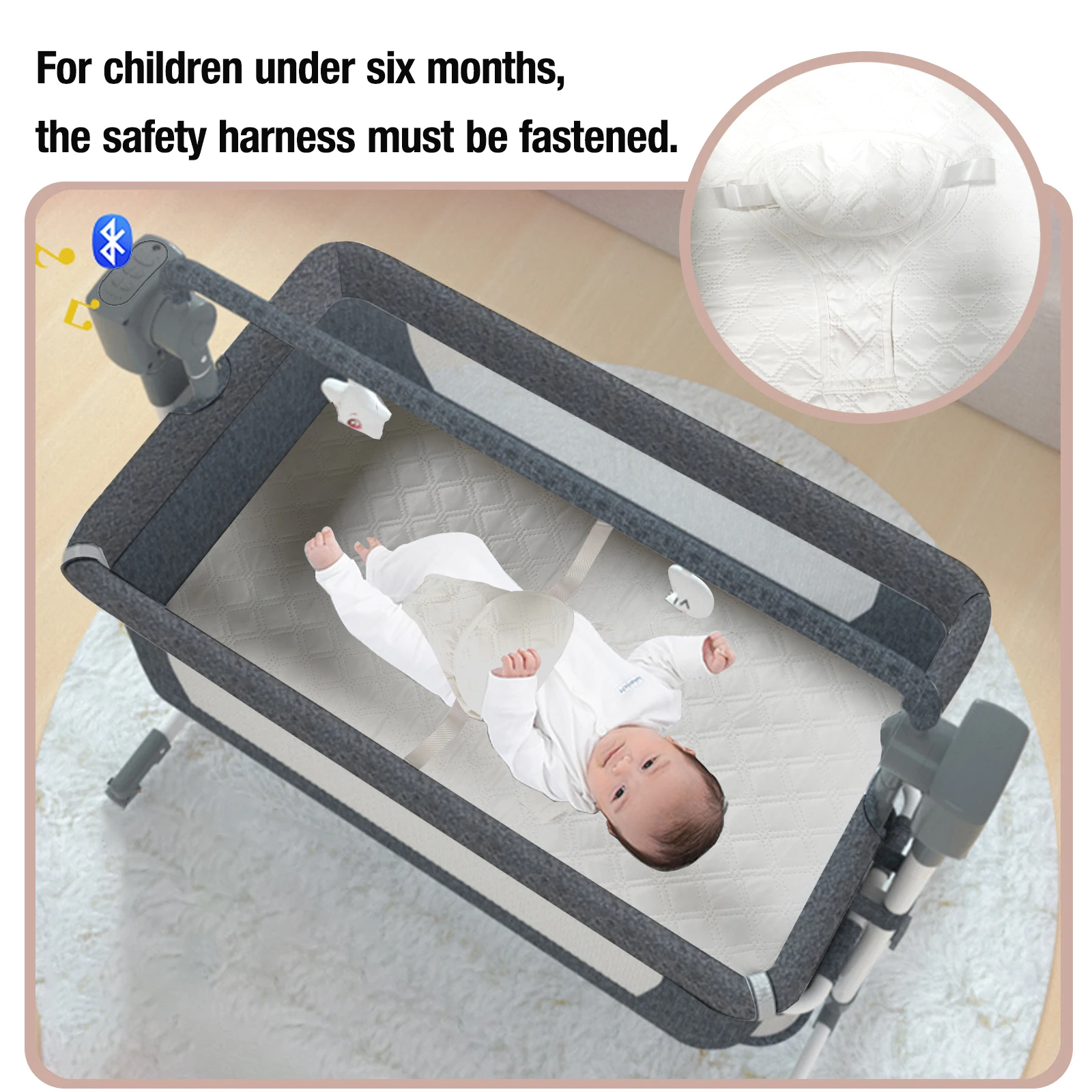 Electric Baby Cradle Bassinet Crib Cot Sleeper Bed Baby Bed Infant Bed Newborn Bed Baby Swing Rocking Bed Infant Swing Bassinet Bluetooth Music Player Remote Control Timer Adjustable Speed Foldable Portable Nursery Bed Quiet Motor Soft Mattress Safety