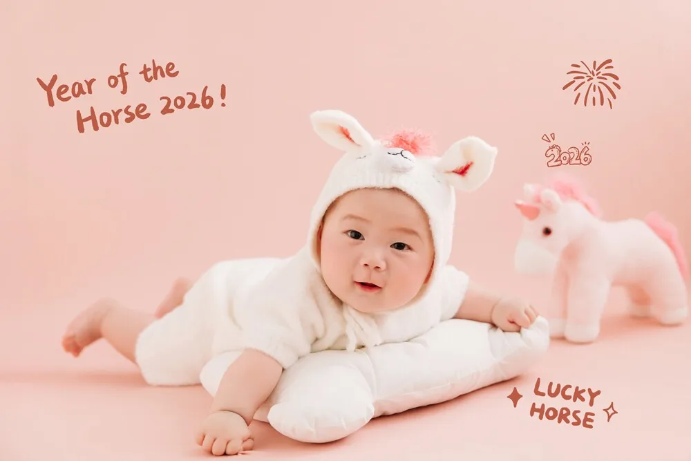 Newborn Photography Props 2026 Pink Horse Year Theme Set Blanket Outfit Set Horses Doll Decors for Studio Photoshoot Clothing