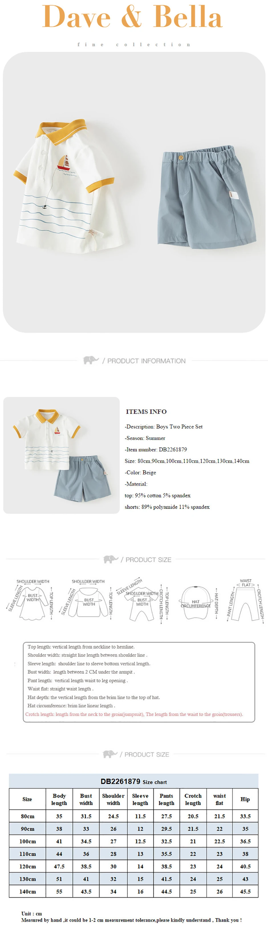 Dave Bella Children Summer Shirt Set Boys Shorts Top Suits Kids Clothing Short Sleeve Casual Trousers Pullover Outdoor DB2261879