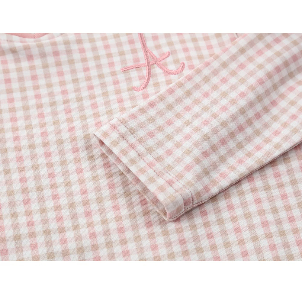 AP SS26 gingham plaid cotton pajamas children girl boy casual homewear dress set romper family matching clothing