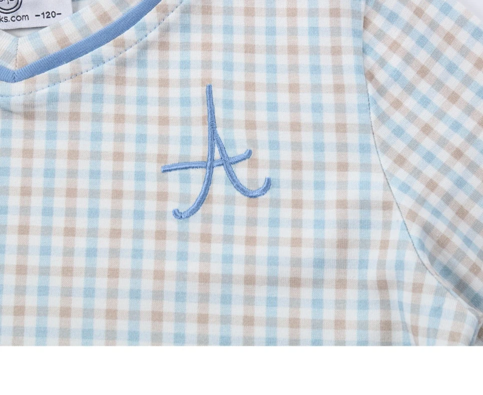 AP SS26 gingham plaid cotton pajamas children girl boy casual homewear dress set romper family matching clothing