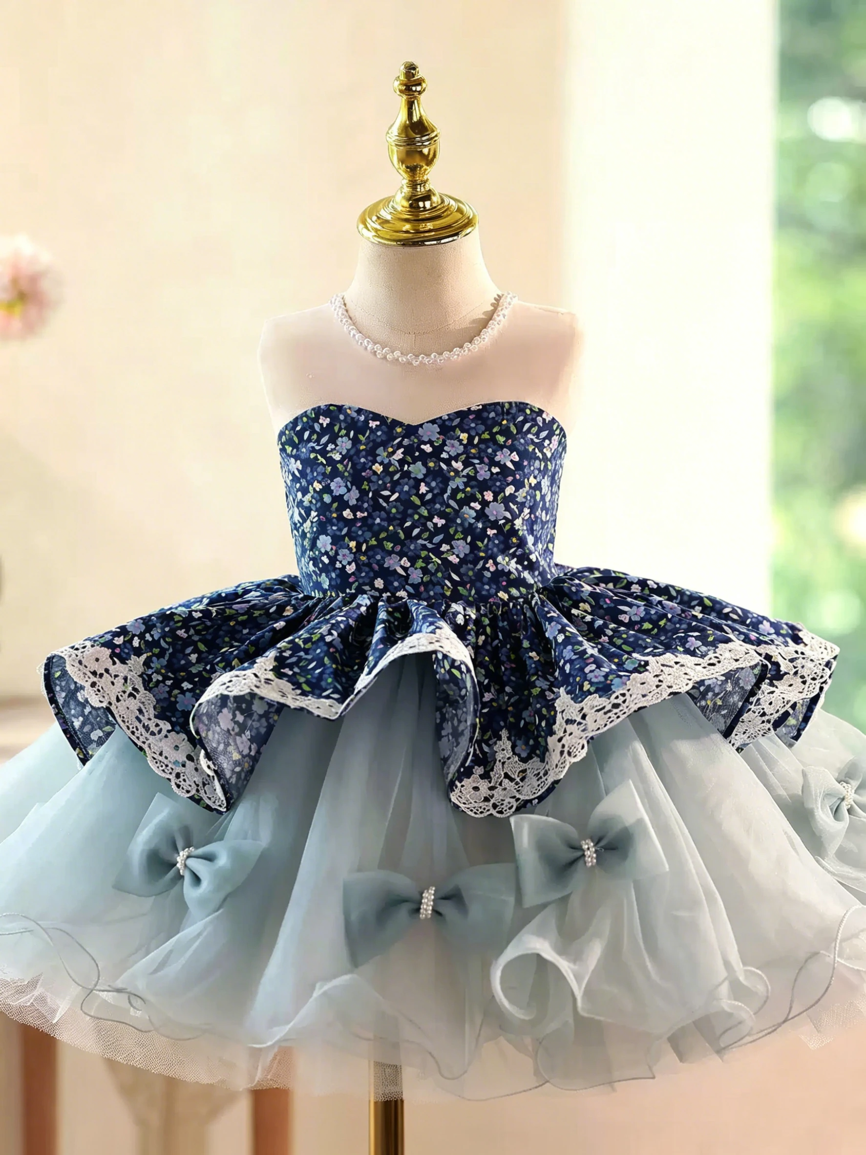 KLFLGD Gorgeous and elegant girls' sequined trailing dress, new style for girls' birthday parties, graduation ceremony, evening