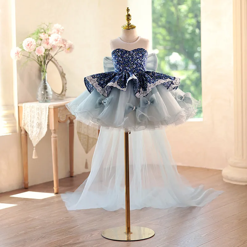 KLFLGD Gorgeous and elegant girls' sequined trailing dress, new style for girls' birthday parties, graduation ceremony, evening