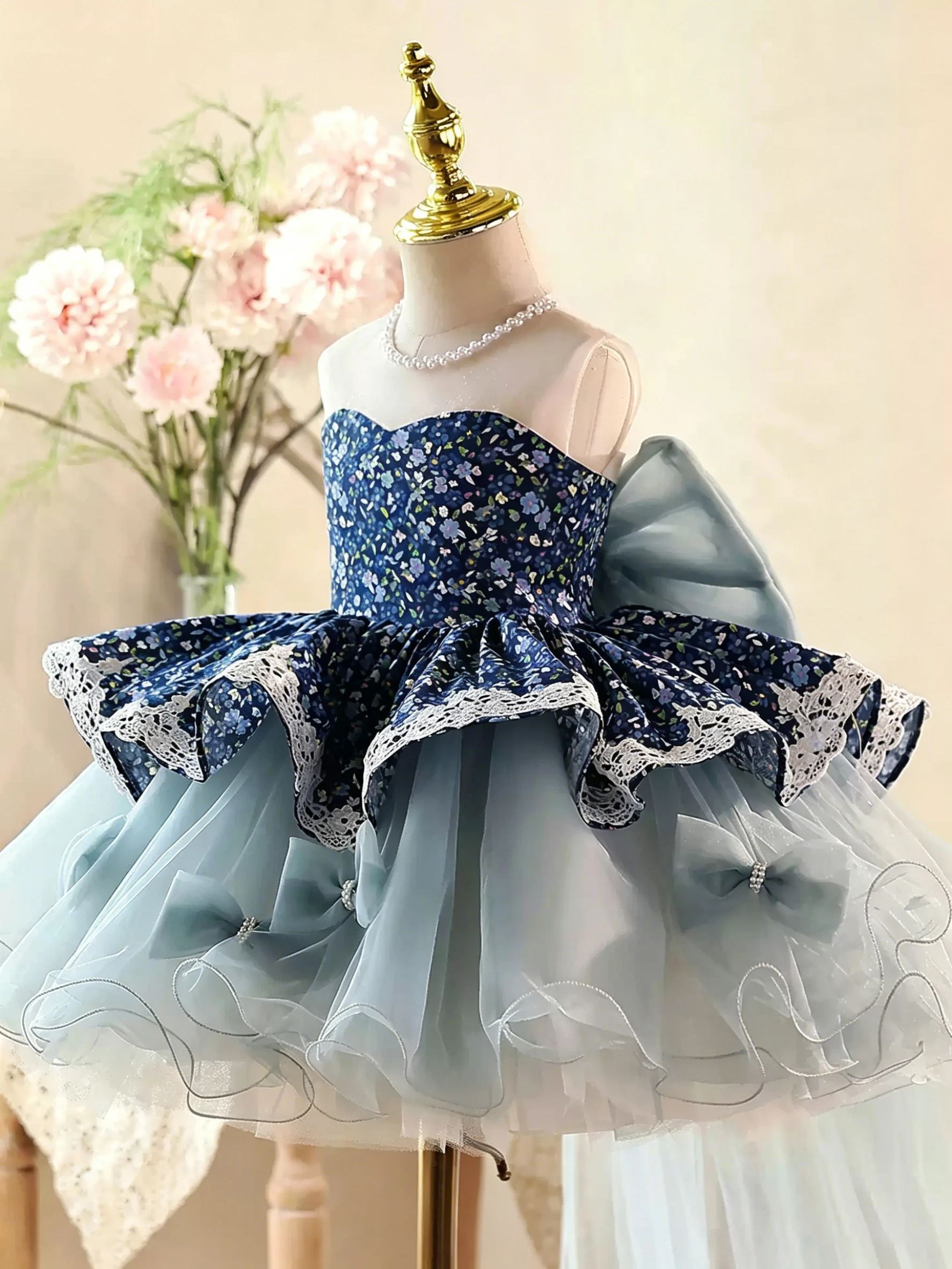 KLFLGD Gorgeous and elegant girls' sequined trailing dress, new style for girls' birthday parties, graduation ceremony, evening