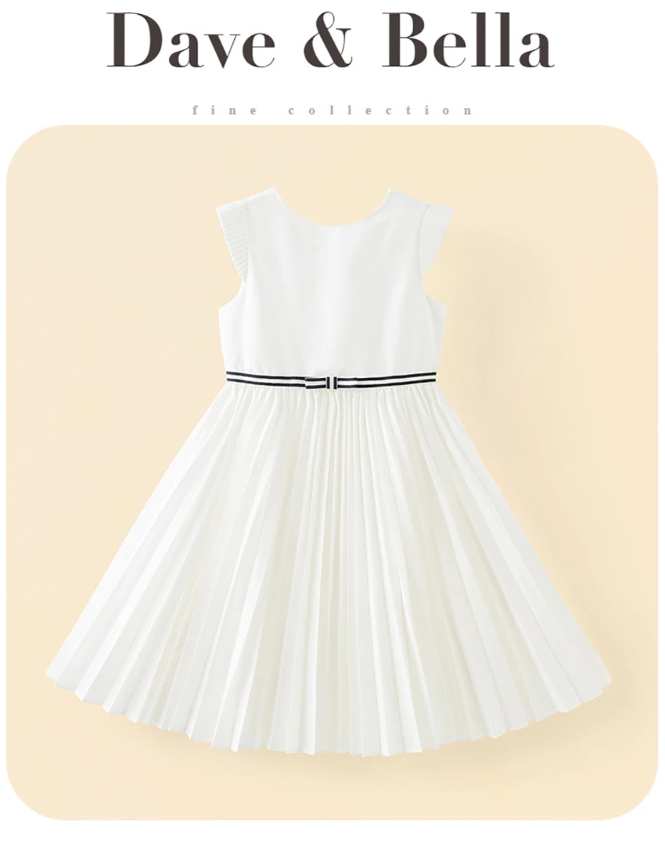 Dave Bella Girls White Summer Princess Dresses Children Sleeveless Party Pleated Dress Sweet Outdoor Clothes DK2261618