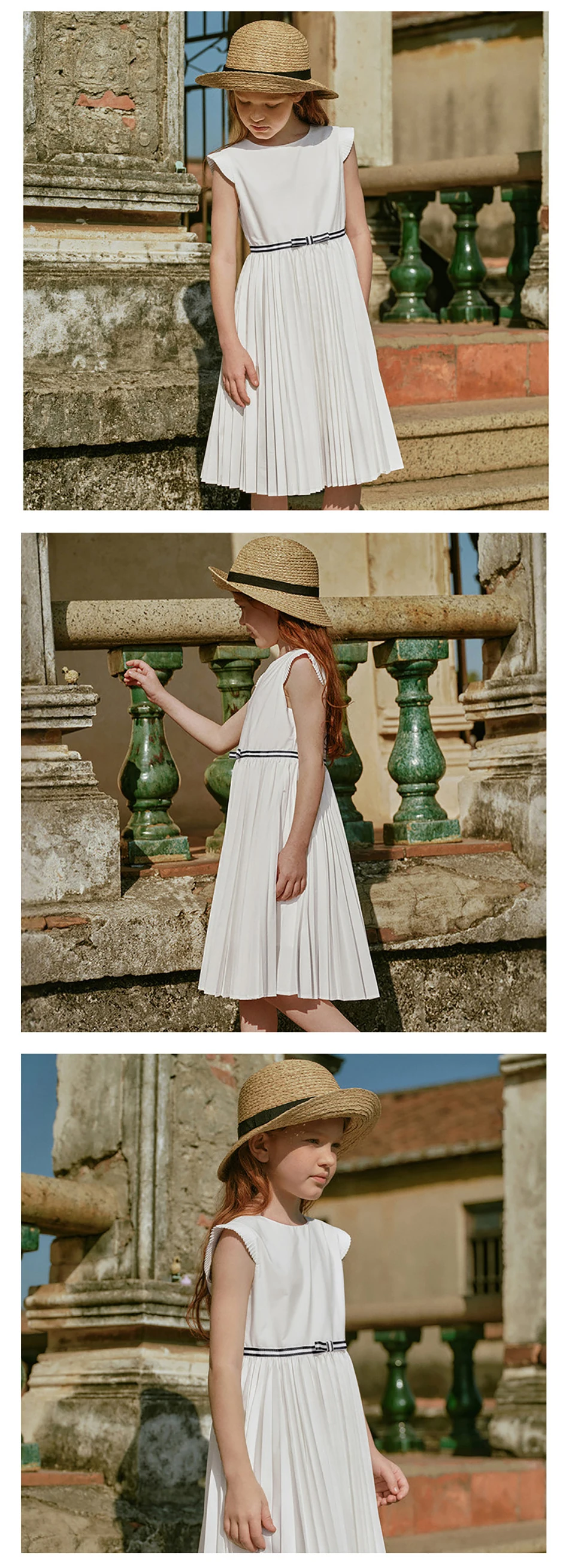 Dave Bella Girls White Summer Princess Dresses Children Sleeveless Party Pleated Dress Sweet Outdoor Clothes DK2261618