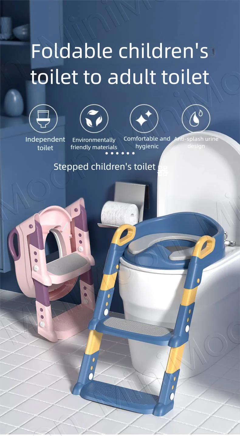 Foldable Toilet Training Seat with Stairs, Adjustable 6 Heights & Non-Slip Pedals for Kids 2-7 Years Old