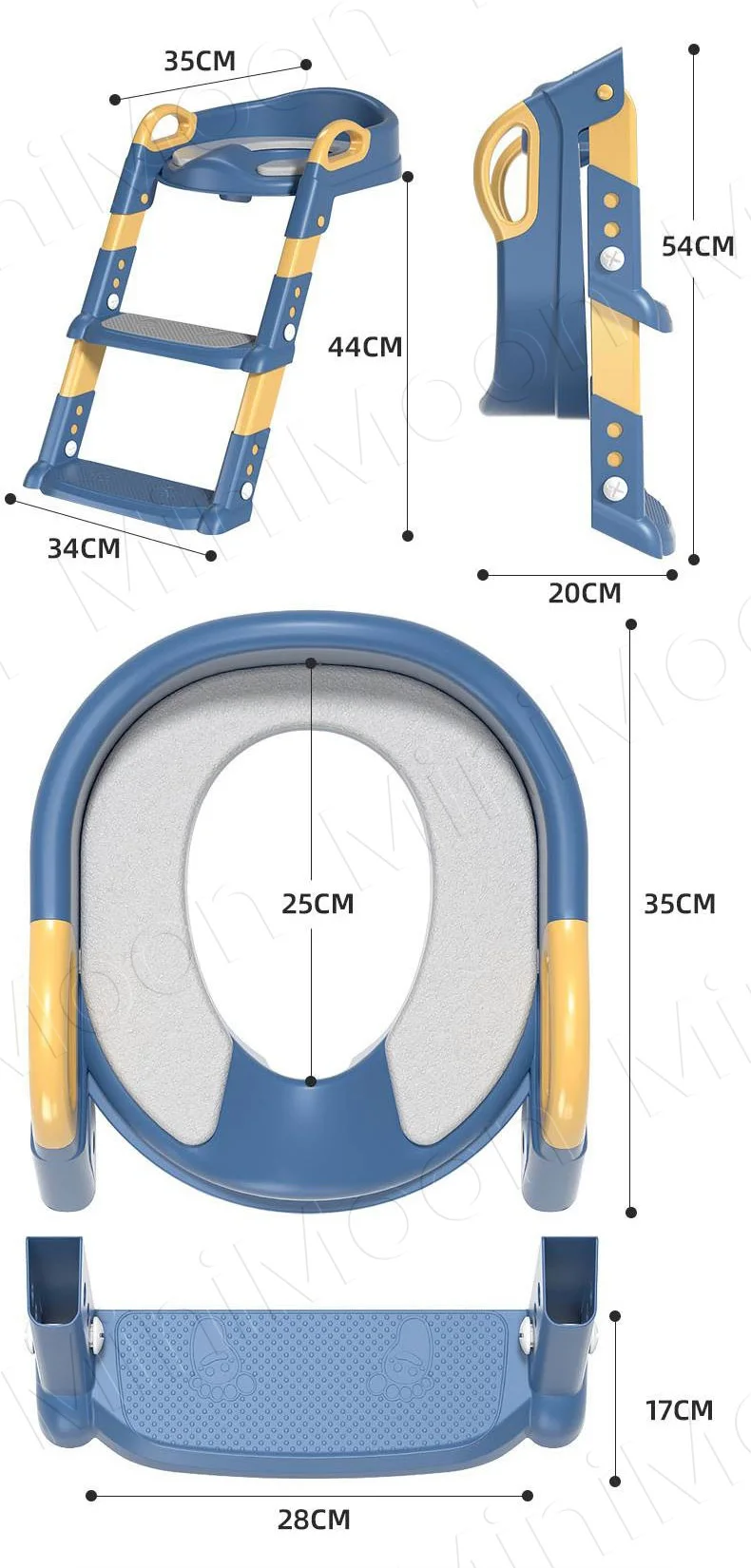 Foldable Toilet Training Seat with Stairs, Adjustable 6 Heights & Non-Slip Pedals for Kids 2-7 Years Old
