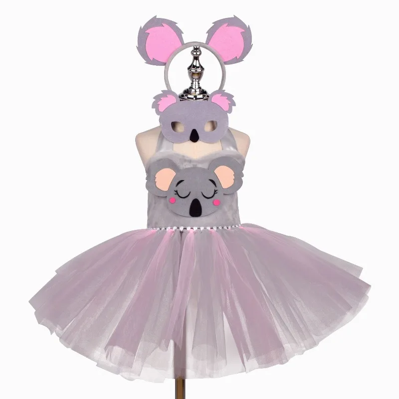 Cute Cartoon Koala Themed Dress for Little Girls, Princess Tutu Skirt for Halloween Party,Performance Clothes for Children's Day