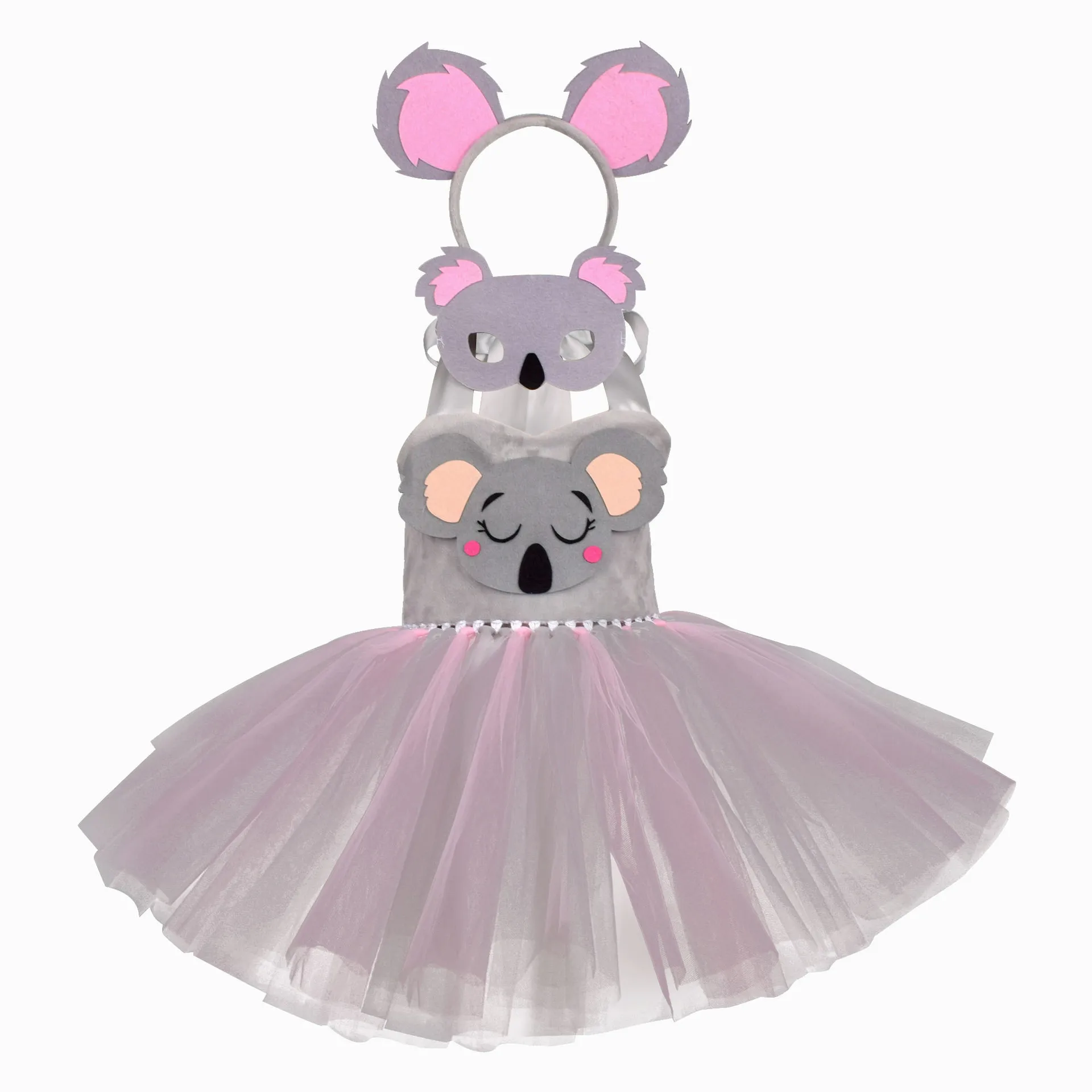 Cute Cartoon Koala Themed Dress for Little Girls, Princess Tutu Skirt for Halloween Party,Performance Clothes for Children's Day