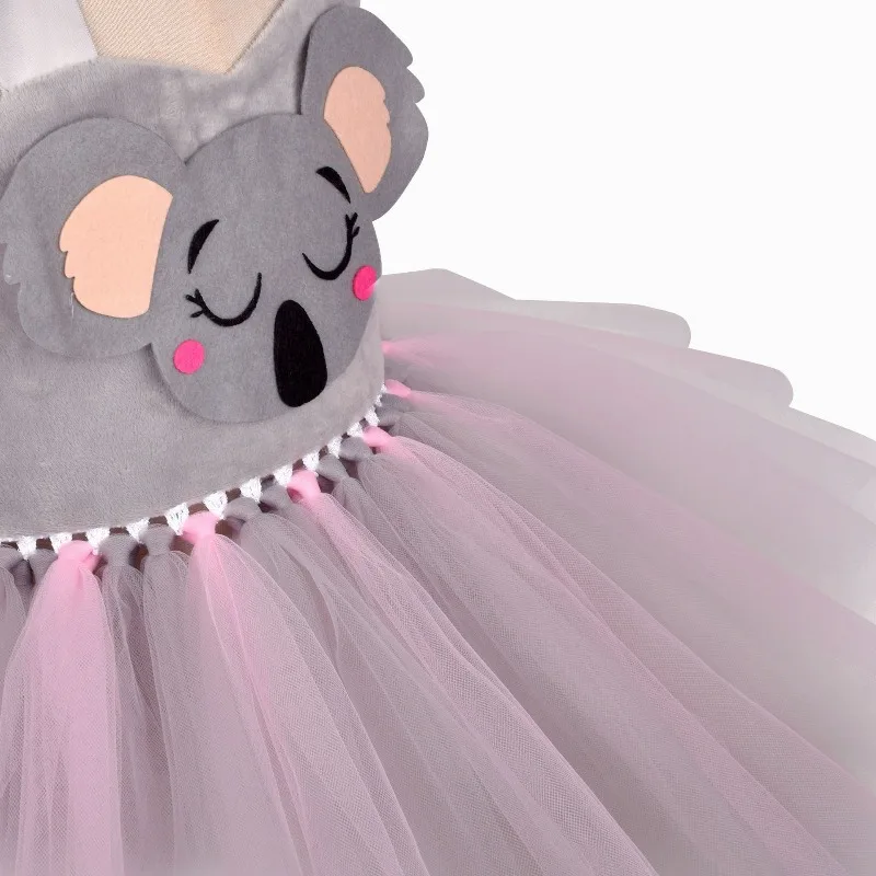 Cute Cartoon Koala Themed Dress for Little Girls, Princess Tutu Skirt for Halloween Party,Performance Clothes for Children's Day