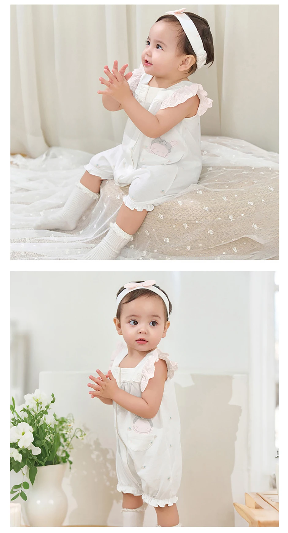 Dave Bella Newborn Creeper with Headband Summer Girs Cartoon Romper Print Sweet Baby Princess Jumpsuit DB2262063