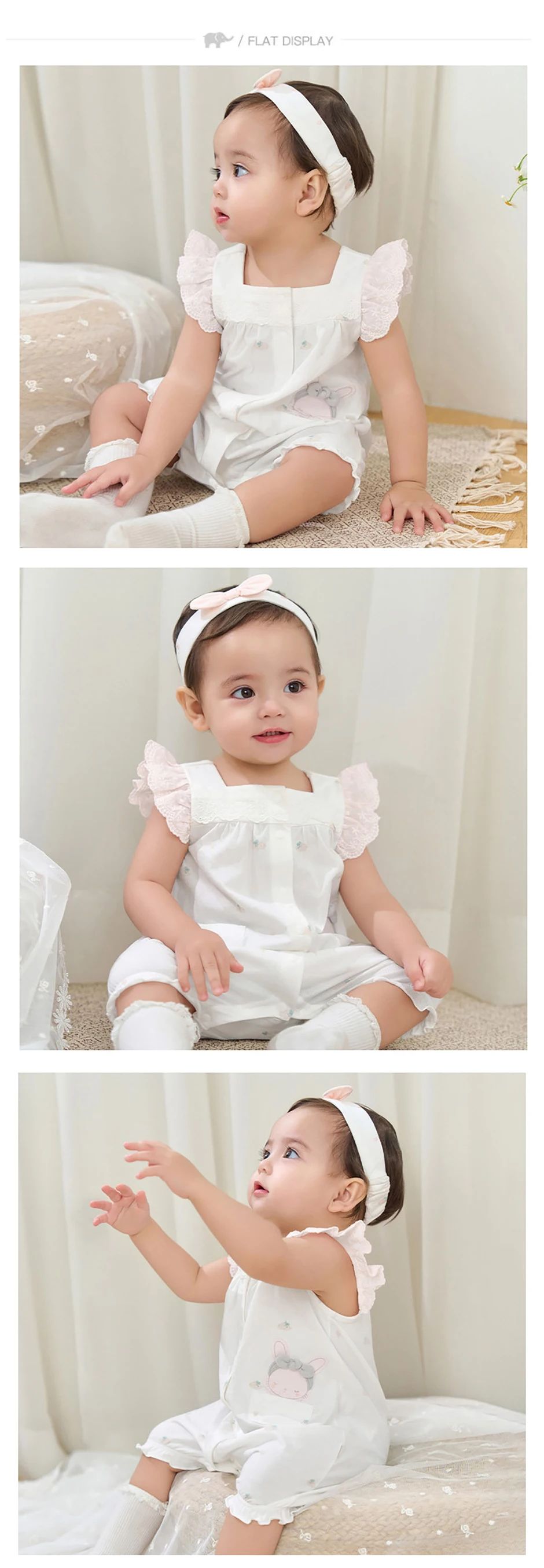Dave Bella Newborn Creeper with Headband Summer Girs Cartoon Romper Print Sweet Baby Princess Jumpsuit DB2262063