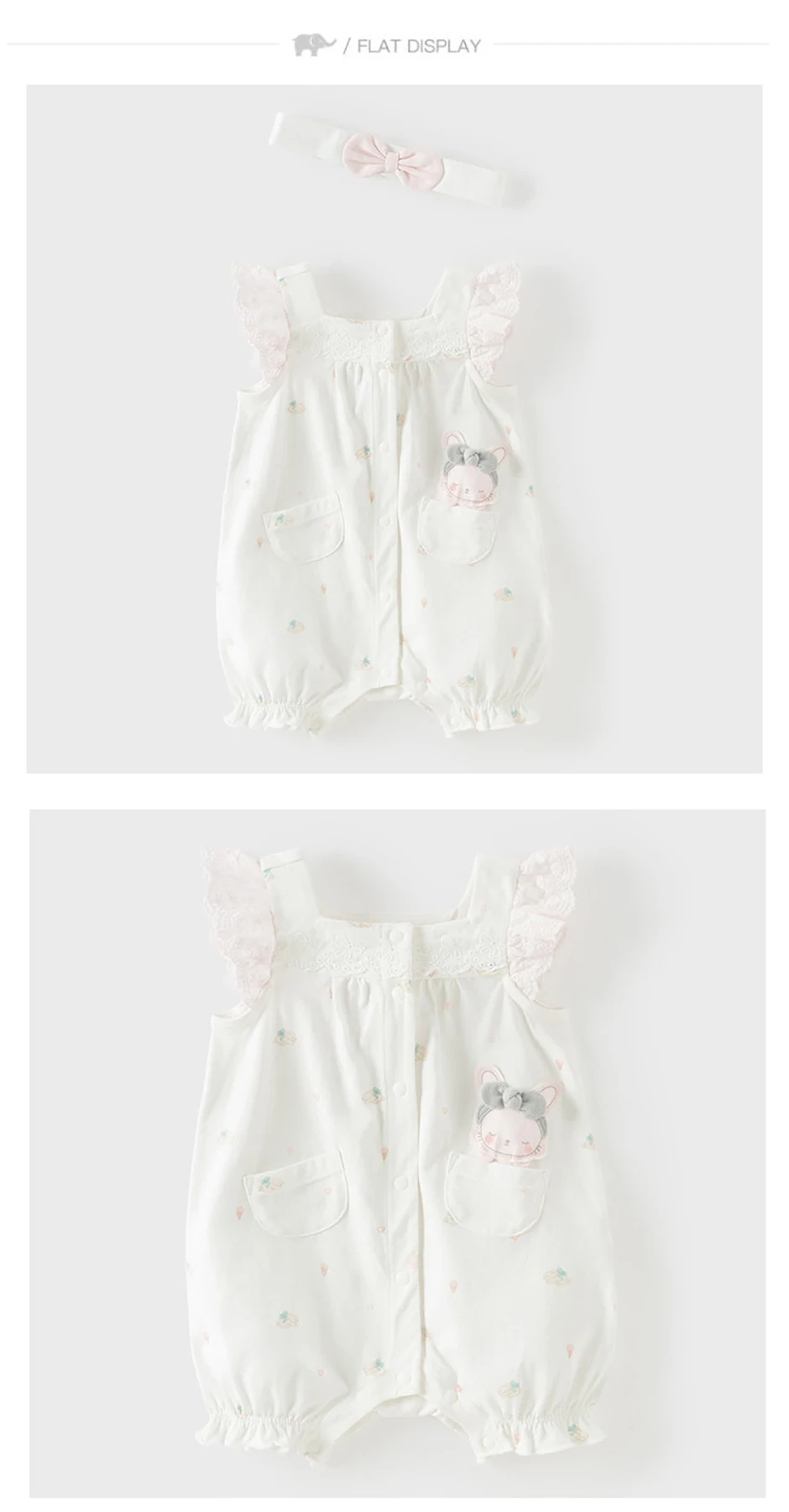 Dave Bella Newborn Creeper with Headband Summer Girs Cartoon Romper Print Sweet Baby Princess Jumpsuit DB2262063