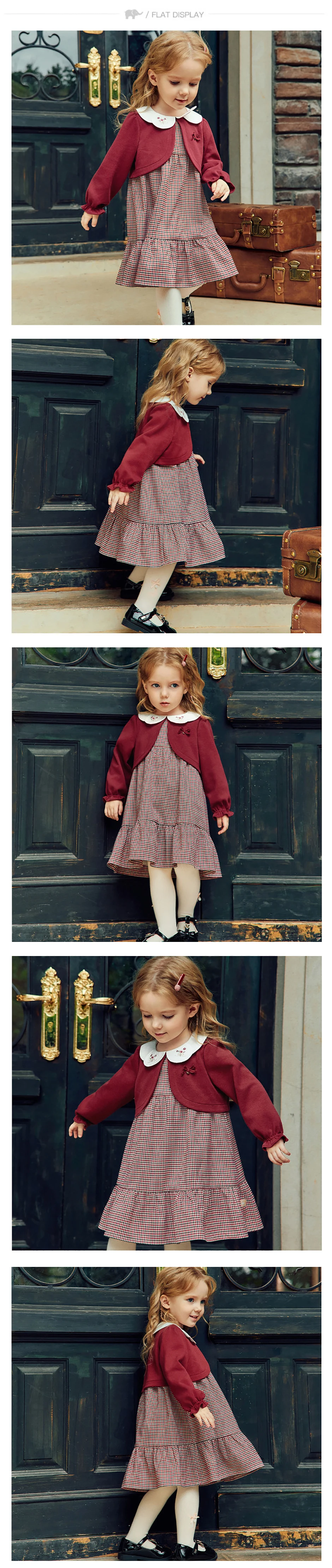 Dave Bella Girls Plaid Dresses Autumn Fake Two Piece Dress Spring Princess Elegant Children One-piece Clothing Fashion DB3262683