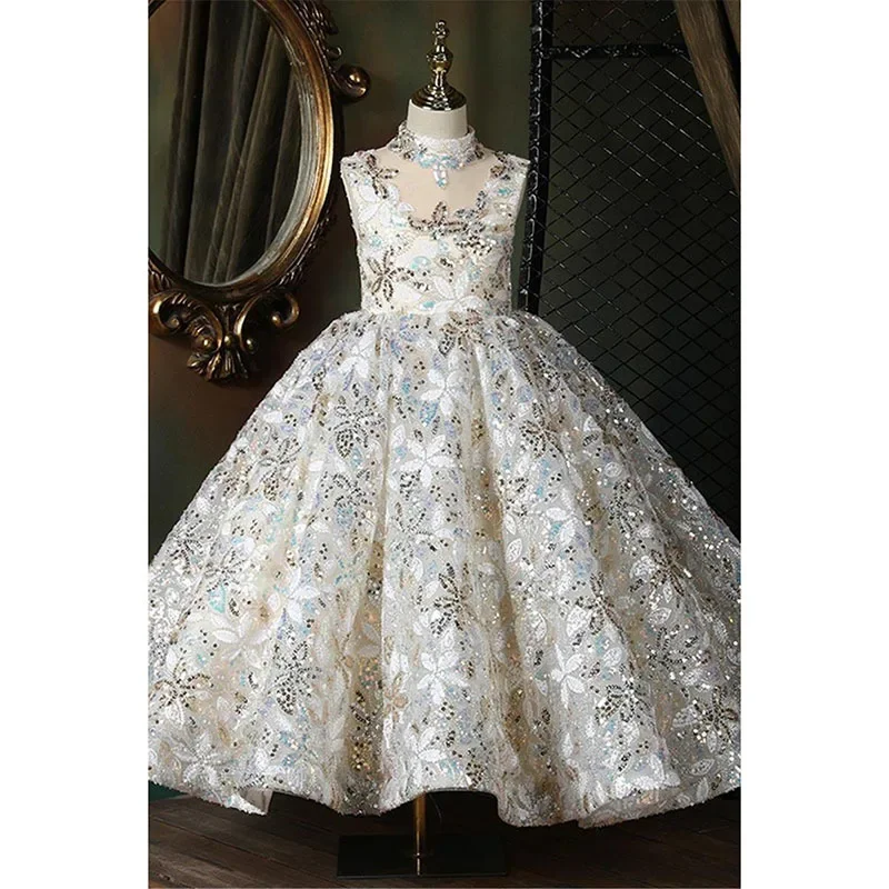 New High-End Evening Dress for Girls, Suitable for Piano Performances, Model Runway Shows, and Princess Performances