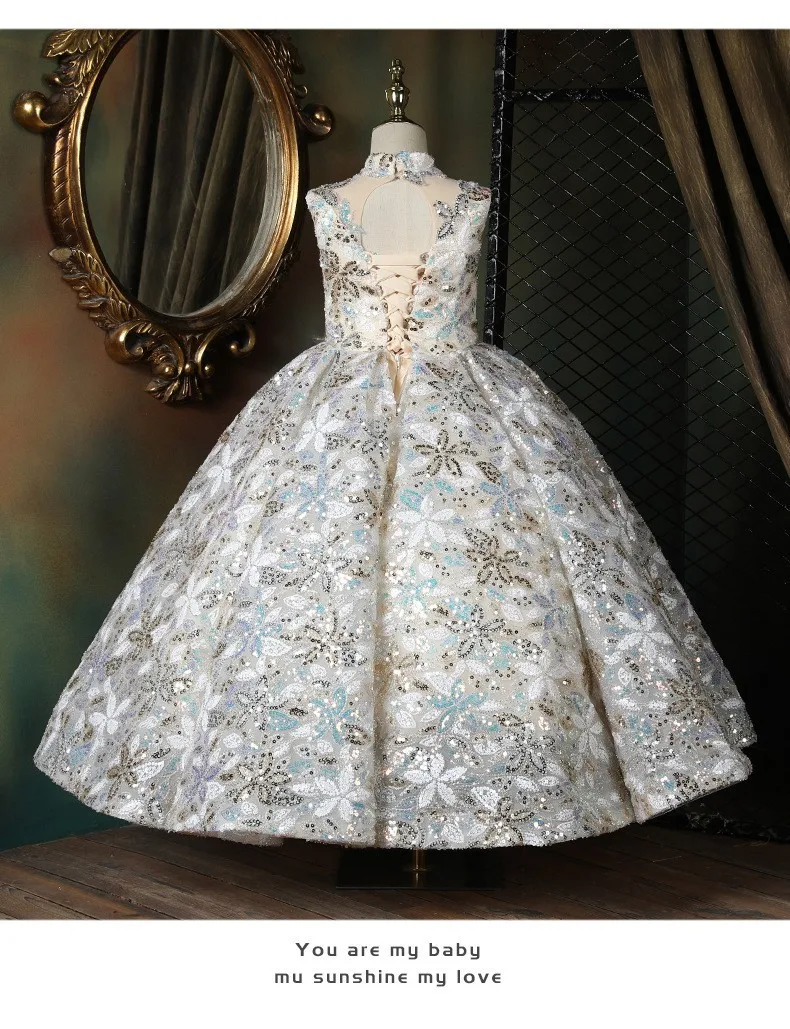 New High-End Evening Dress for Girls, Suitable for Piano Performances, Model Runway Shows, and Princess Performances