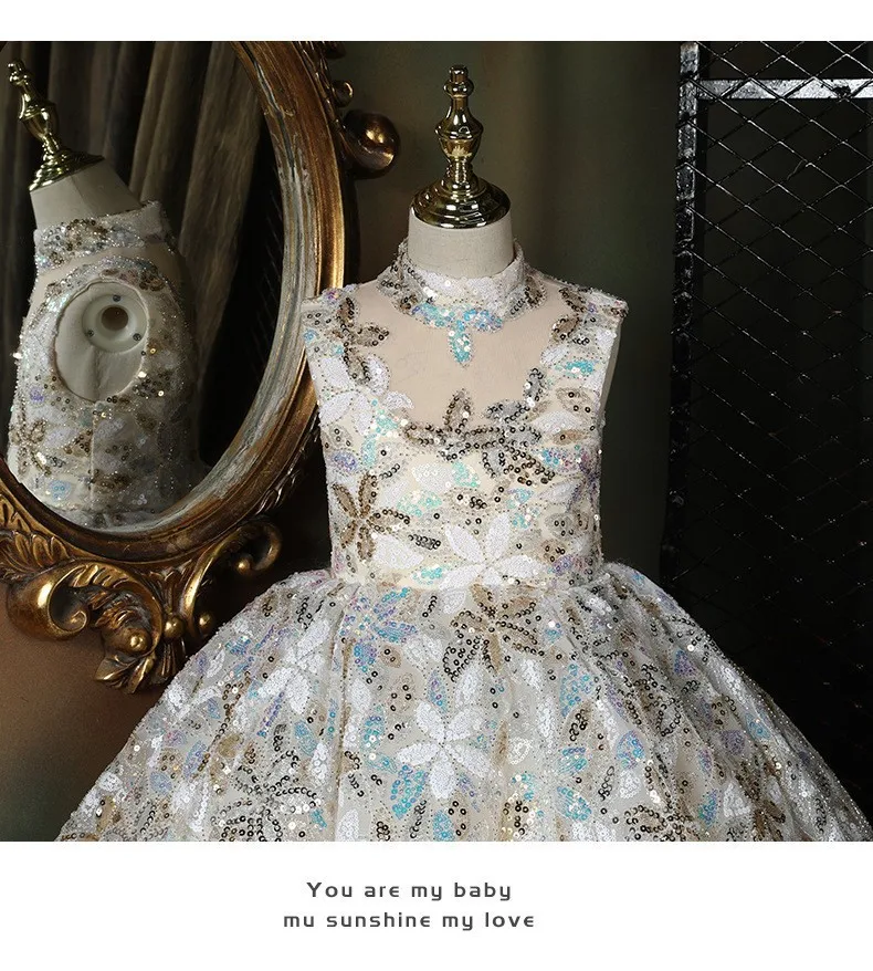 New High-End Evening Dress for Girls, Suitable for Piano Performances, Model Runway Shows, and Princess Performances