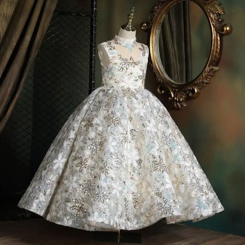 New High-End Evening Dress for Girls, Suitable for Piano Performances, Model Runway Shows, and Princess Performances