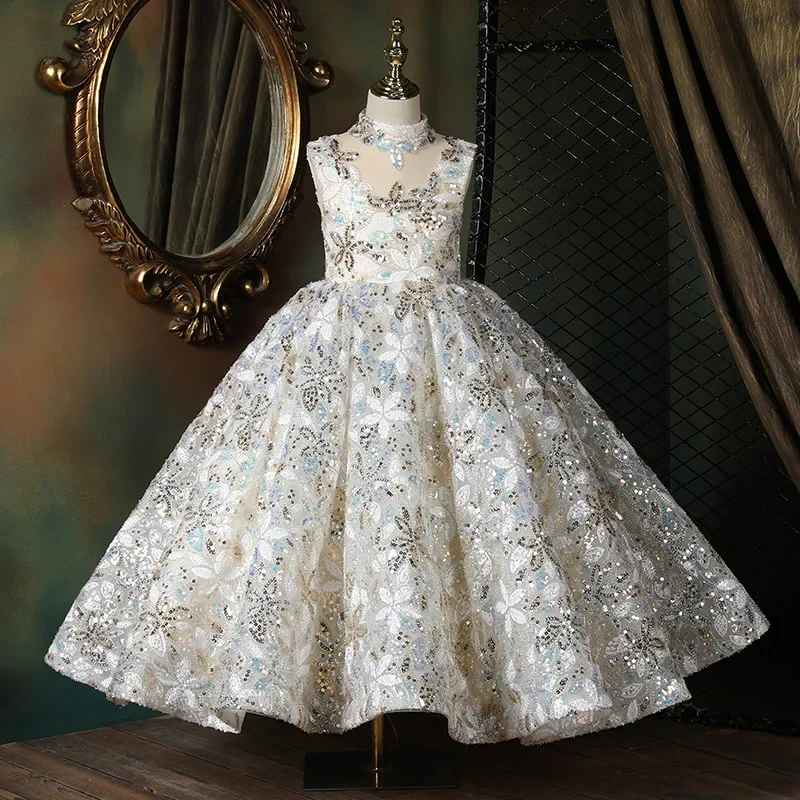 New High-End Evening Dress for Girls, Suitable for Piano Performances, Model Runway Shows, and Princess Performances