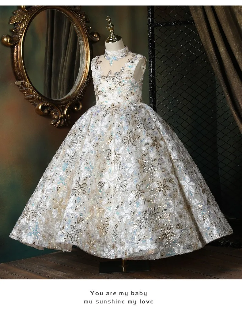 New High-End Evening Dress for Girls, Suitable for Piano Performances, Model Runway Shows, and Princess Performances