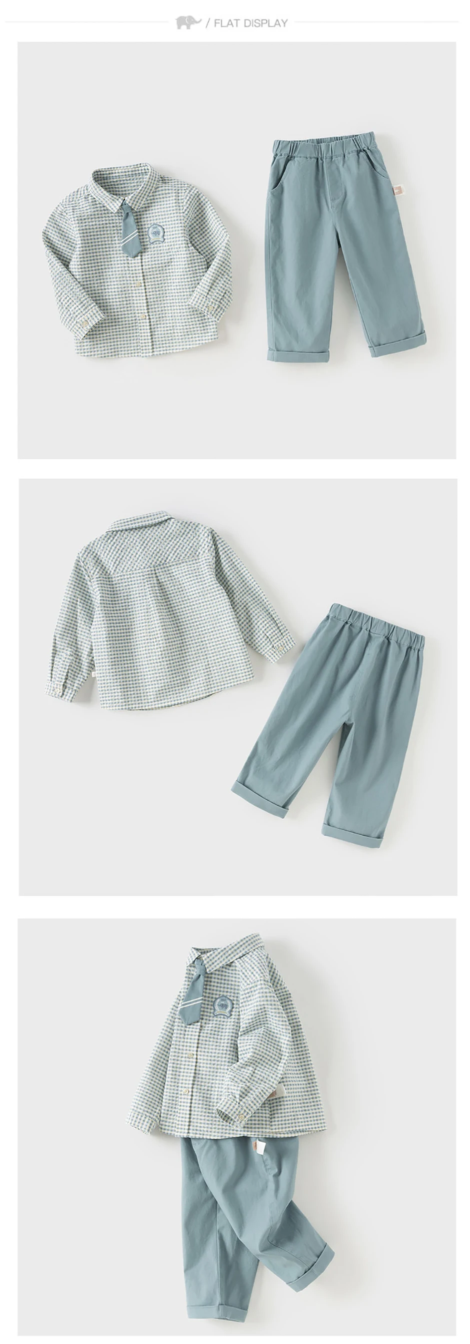 Dave Bella Children Shirt Pant Suits Spring Autumn Boys Sets Baby Grid Top Elastic Waist Trousers Fashion Kids Clothes DB1260758