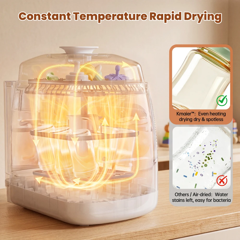 Multi-Function Countertop Infant Bottle Washing Machine with Self-Clean Cycle, Steam Sterilize Dry Store 5 Modes Digital Touch Display, Kmaier Automatic Cleaner with Bonus Detergent Tablets for Newborn Feeding Supplies