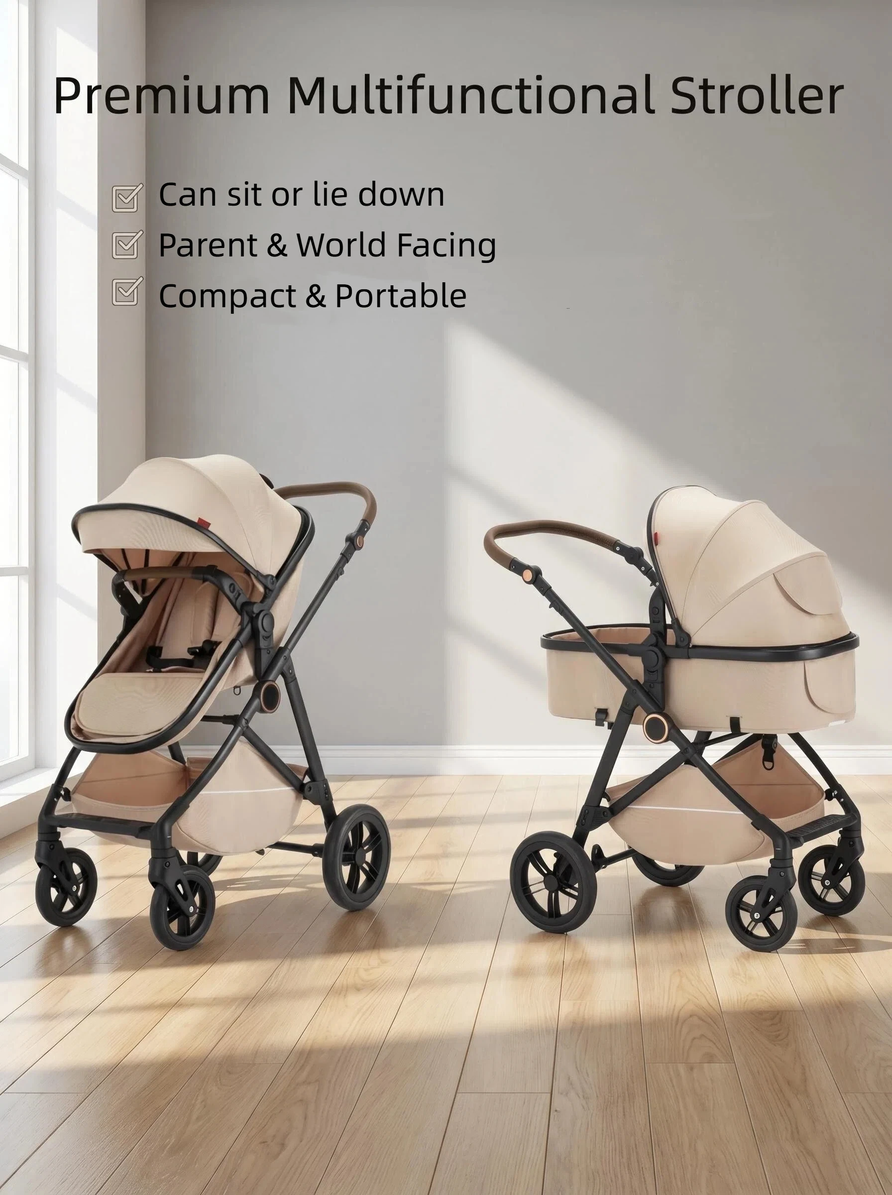 B.Childhood Infant Pushchair Spacious 2 in 1 Stroller Carriage, High View Design, Two-Way Seat, Adjustable Handle Pram for Park Walking