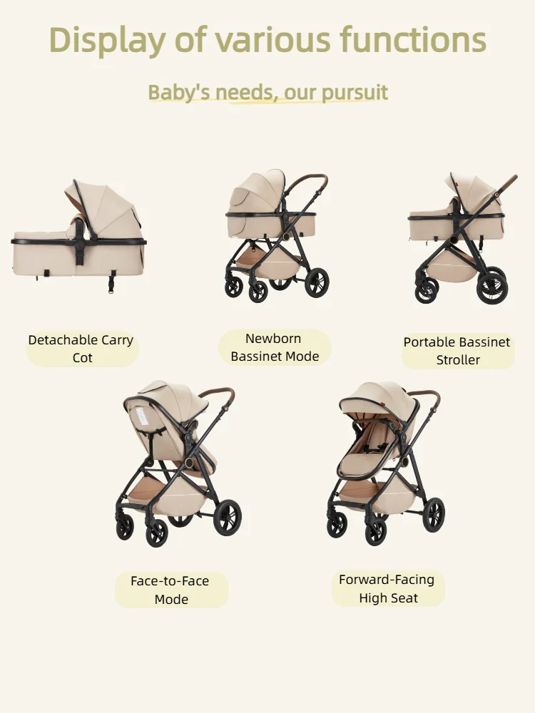 B.Childhood Infant Pushchair Spacious 2 in 1 Stroller Carriage, High View Design, Two-Way Seat, Adjustable Handle Pram for Park Walking