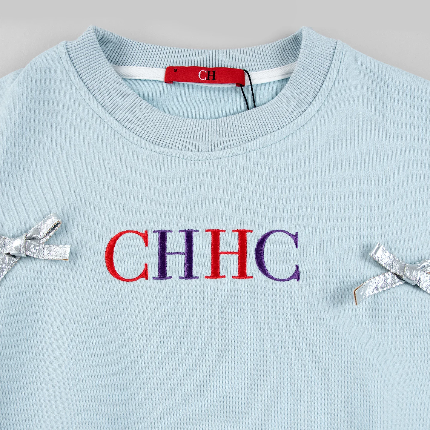 CH Girls Sweatshirt Long Sleeve Bow Applique Crew Neck Pullover Kids Casual Spring Autumn Top Light Blue