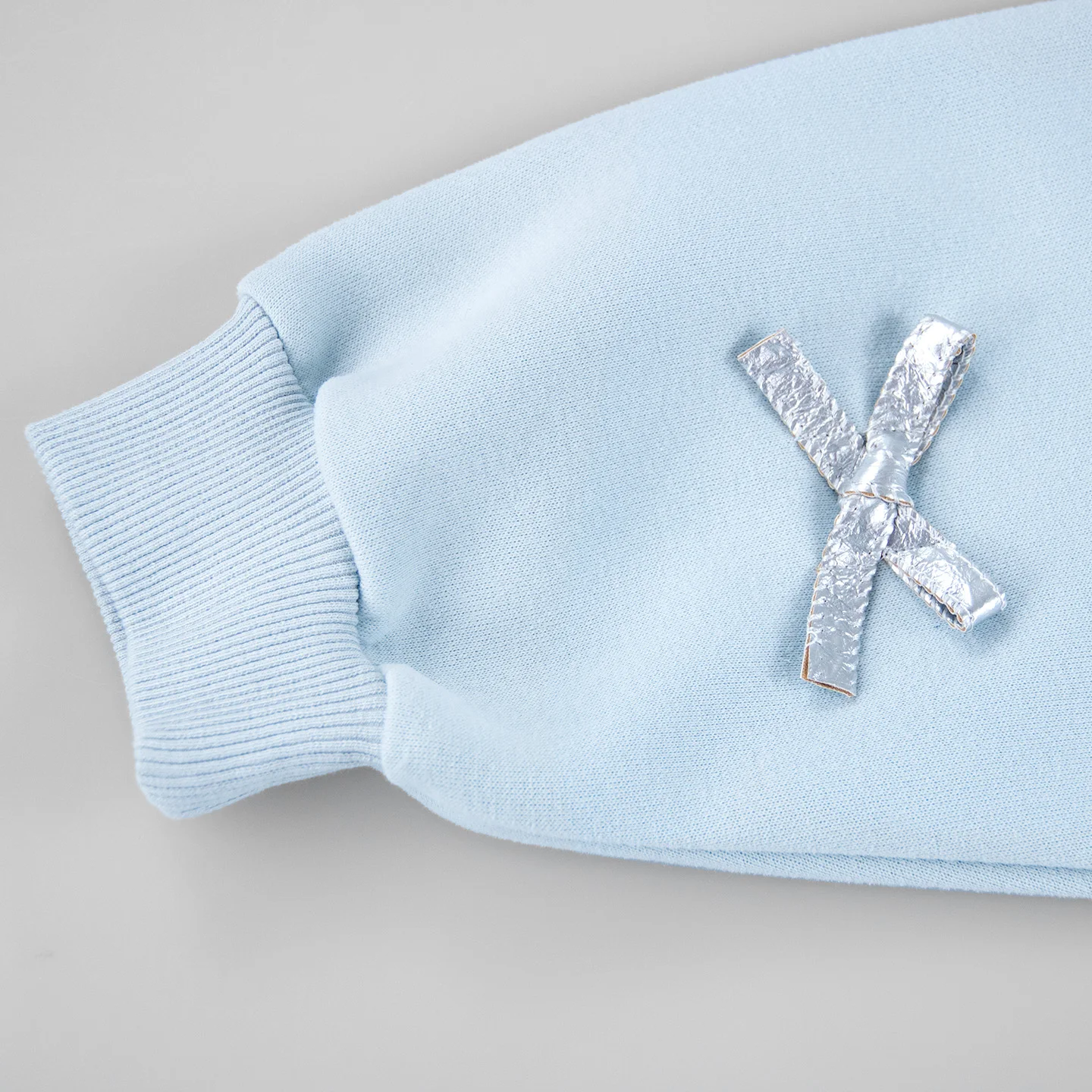 CH Girls Sweatshirt Long Sleeve Bow Applique Crew Neck Pullover Kids Casual Spring Autumn Top Light Blue