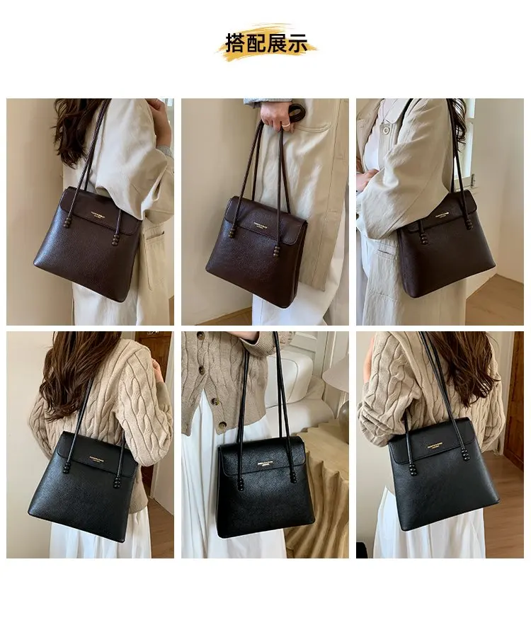 Simple Chic Diaper Bag Women's Luxury Leather Tote Vintage Crossbody Bag Minimalist Designer Large Capacity Elegant