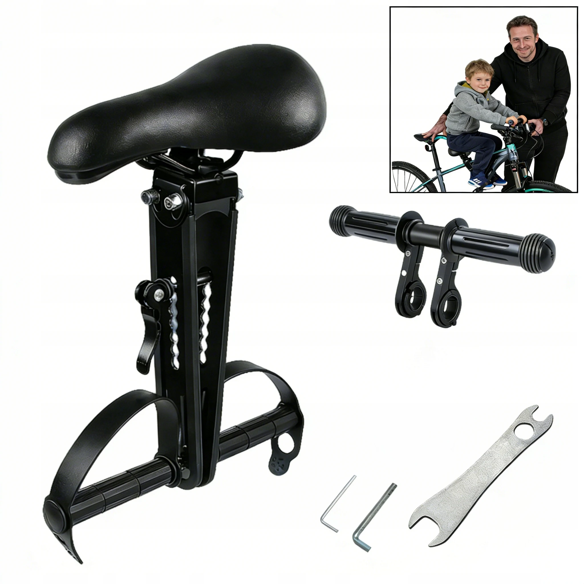 Quick Release Front Child Bike Seat for Mountain Bike – 2-5 Years Detachable Kids Carrier, Top Tube Mount, 22.5kg Capacity
