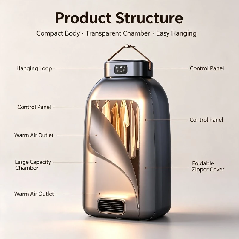 Portable Foldable Clothes Dryer Machine Silent Mini Electric Garment Dryer with Sterilization for Home Travel Baby Clothes