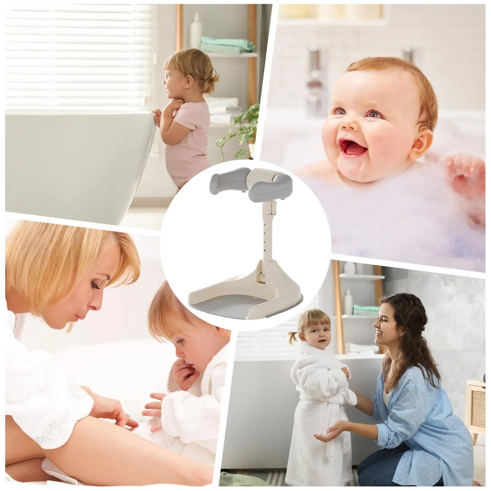 Baby Standing Shower Stand Foldable Bathing Device Baby Bath Stand Support Adjustable Household Bath Rack for Kids Boys Girls