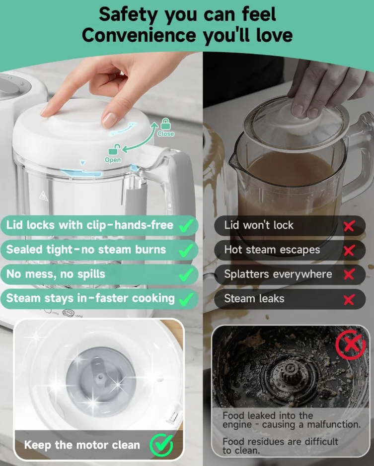 2 in 1 Automatic Baby Food Maker Steamer Blender BPA Free Borosilicate Glass Smart Touch Control Infant Food Processor One Step Steam Blend Baby Puree Grinder Multifunctional Easy Clean Baby Supplementary Food Cooking Machine