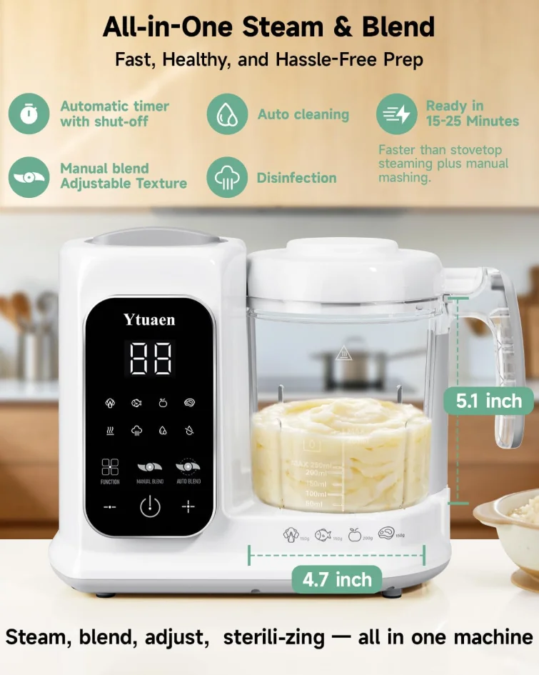2 in 1 Automatic Baby Food Maker Steamer Blender BPA Free Borosilicate Glass Smart Touch Control Infant Food Processor One Step Steam Blend Baby Puree Grinder Multifunctional Easy Clean Baby Supplementary Food Cooking Machine