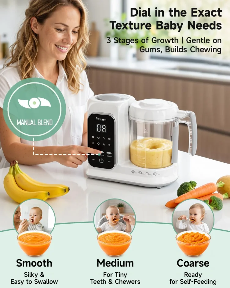 2 in 1 Automatic Baby Food Maker Steamer Blender BPA Free Borosilicate Glass Smart Touch Control Infant Food Processor One Step Steam Blend Baby Puree Grinder Multifunctional Easy Clean Baby Supplementary Food Cooking Machine