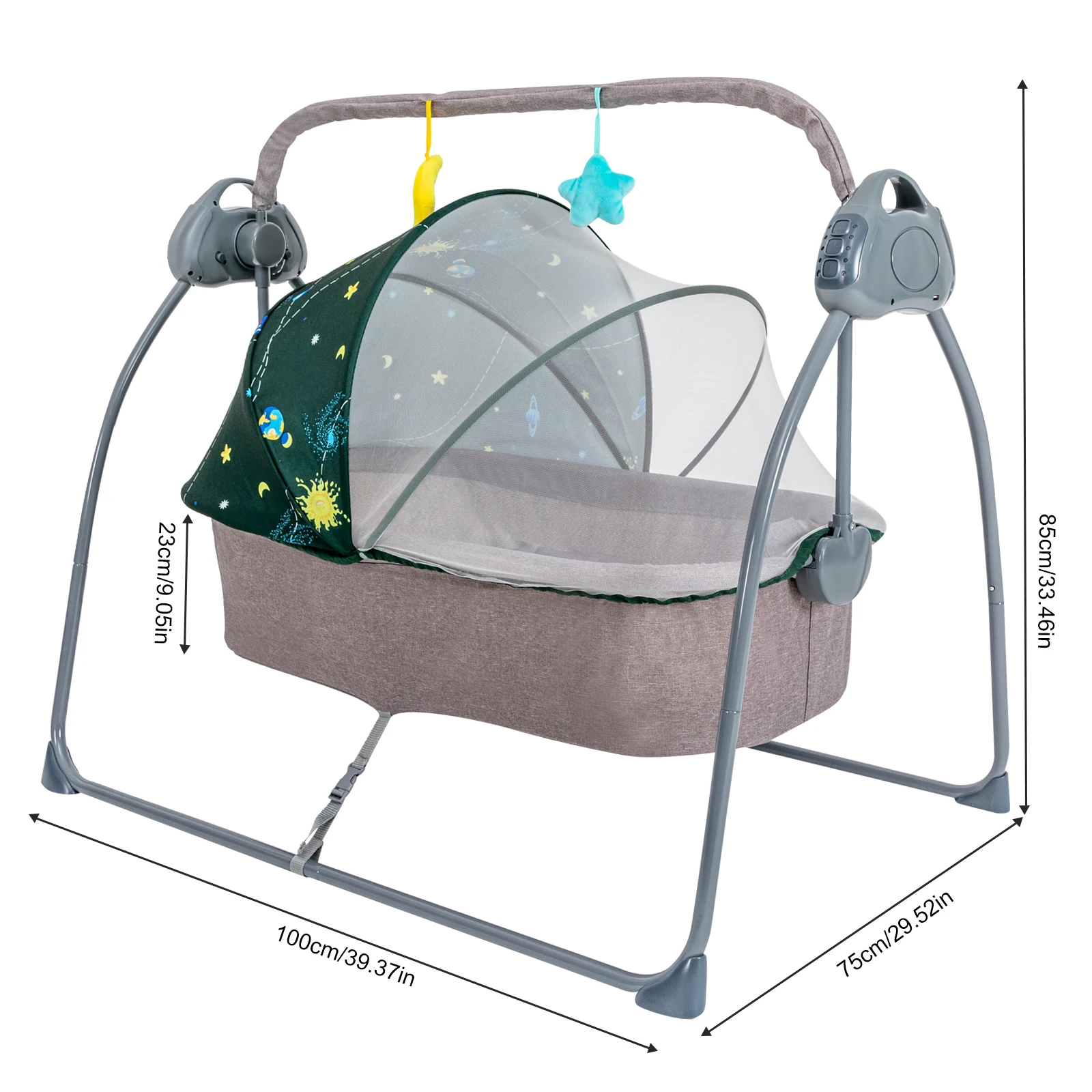25kg Load Electric Baby Cradle, 5 Swing Speeds Auto Infant Swing Bed, Timing Control Newborn Soothing Rocker, Portable Baby Sleeping Bouncer, Multifunctional Kid Lullaby Cradle Chair