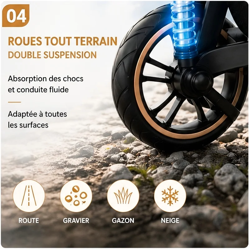 Premium 3-in-1 Baby Stroller Pram Travel System High Position Aluminum Frame Foldable Reversible Seat All-Terrain Wheels with Suspension Uv Protection Canopy Spacious Basket with 6 Free Gifts
