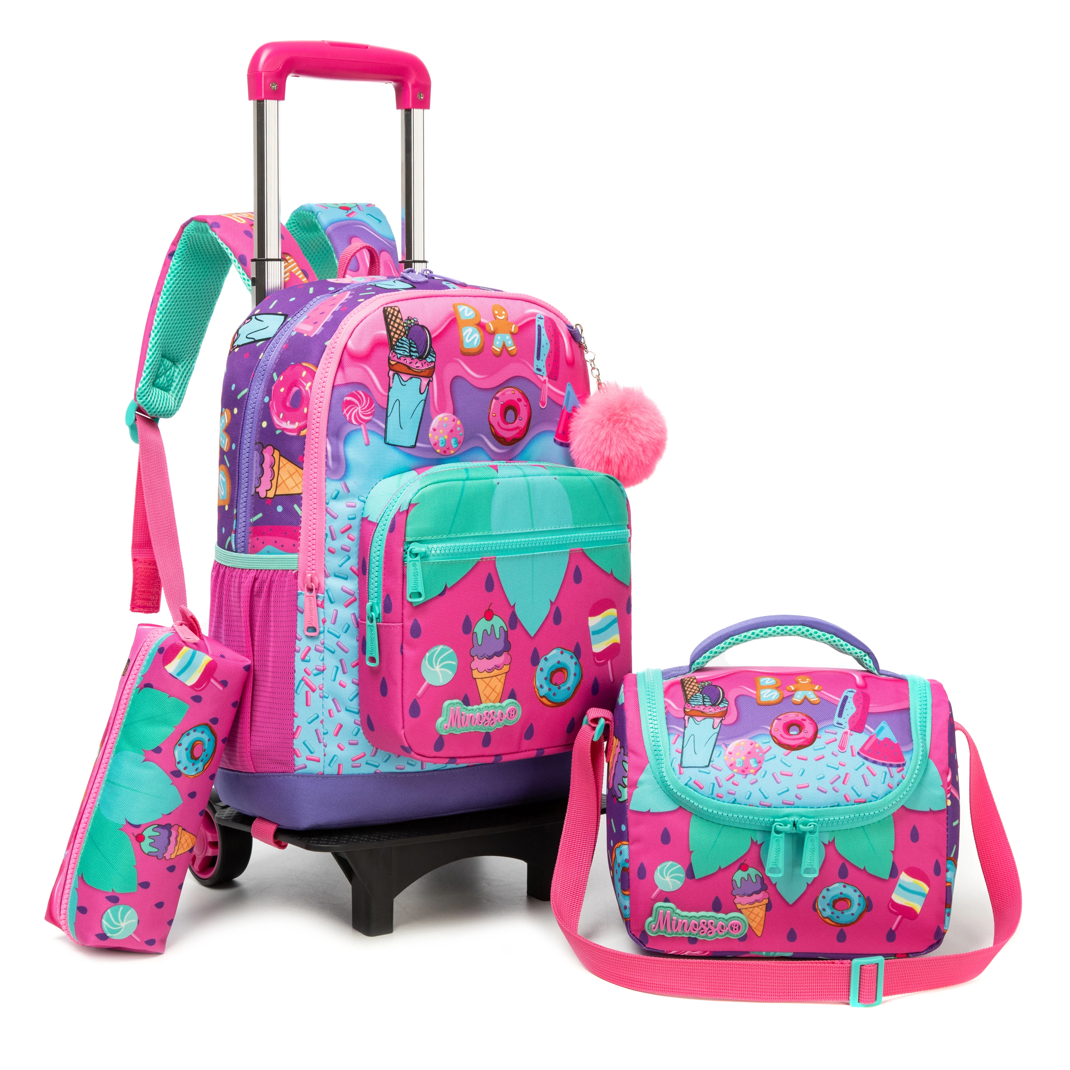 Rolling Backpack for Kids Girls Rolling Backpack for School Backpacks with Wheels for Kids 8-12 Leopard Print Love Roller Backpa