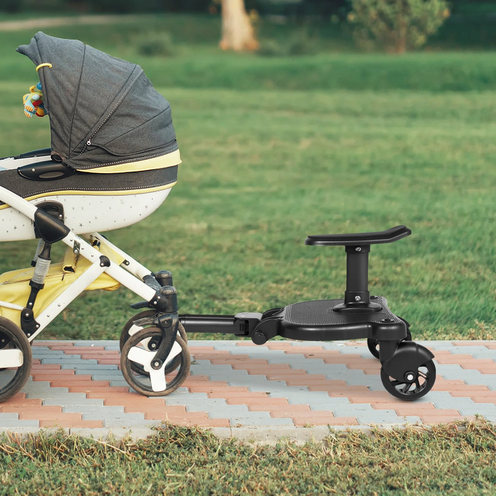 Universal Stroller Board for 2 Kids Adjustable Baby Scooter Attachment for 3-7 Years 25kg Load Capacity Sturdy Ride-On Step for Twin Siblings Family Travel Essential