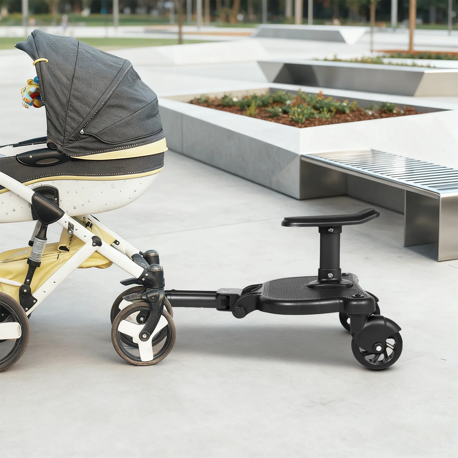 Universal Stroller Board for 2 Kids Adjustable Baby Scooter Attachment for 3-7 Years 25kg Load Capacity Sturdy Ride-On Step for Twin Siblings Family Travel Essential
