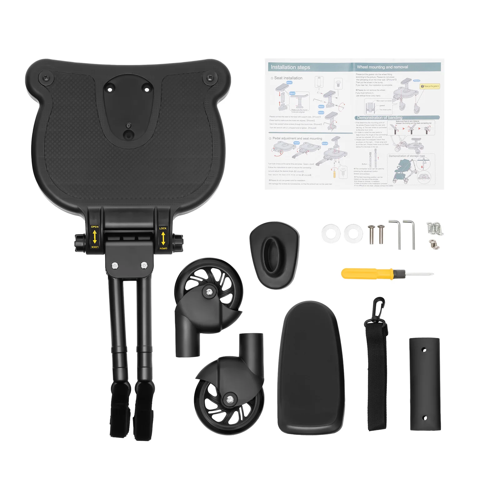 Universal Stroller Board for 2 Kids Adjustable Baby Scooter Attachment for 3-7 Years 25kg Load Capacity Sturdy Ride-On Step for Twin Siblings Family Travel Essential
