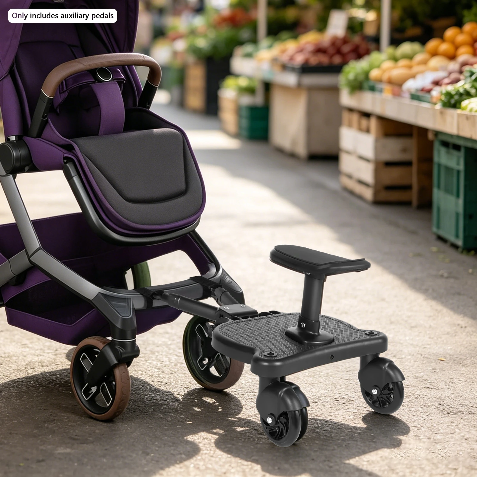 Universal Stroller Board for 2 Kids Adjustable Baby Scooter Attachment for 3-7 Years 25kg Load Capacity Sturdy Ride-On Step for Twin Siblings Family Travel Essential