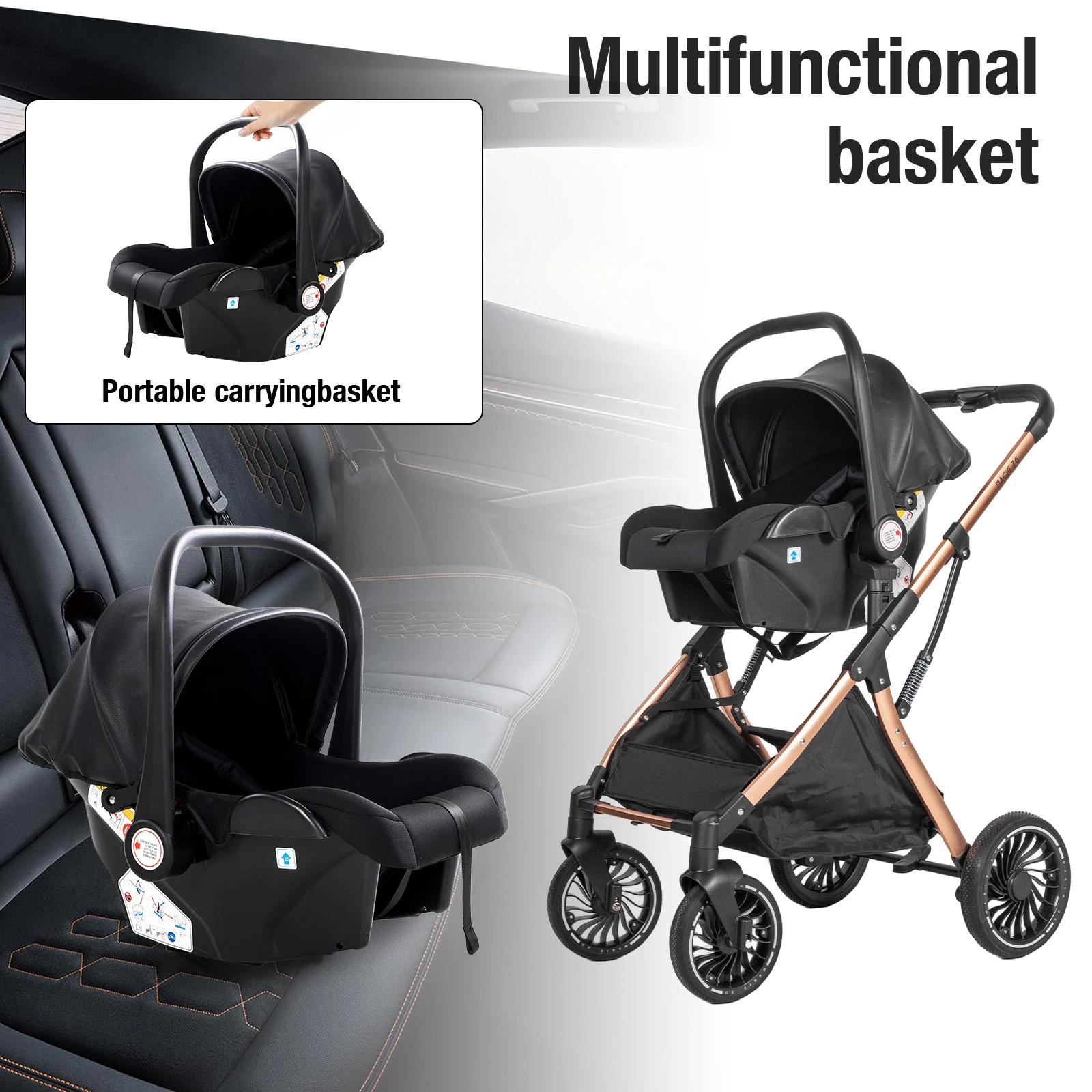3 in 1 Stroller Baby Stroller Baby Car Luxury High Quality High Landscape Lightweight Portable Foldable Travel Pram Multi Functional Stroller with Baby Car Seat Mattress and Storage Bag Fashion Casual Shopping Cart 